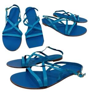 J. Crew Blue Strappy Sandals flat size 10.5 made in Italy